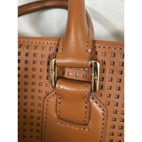 Authentic Tory Burch Robinson Perforated Tote Double Zip Satchel Brown No Strap - Picture 16 of 16